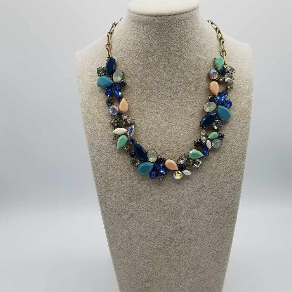 J Crew Shades of Blue Crystal Statement Necklace - Picture 11 of 12